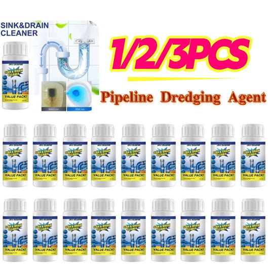 Limpador de drenagem de pia poderoso, 100g, alta eficiência, removedor de entupimento, esgoto de cozinha, canal de tubulação de energia, ferramentas de limpeza em pó